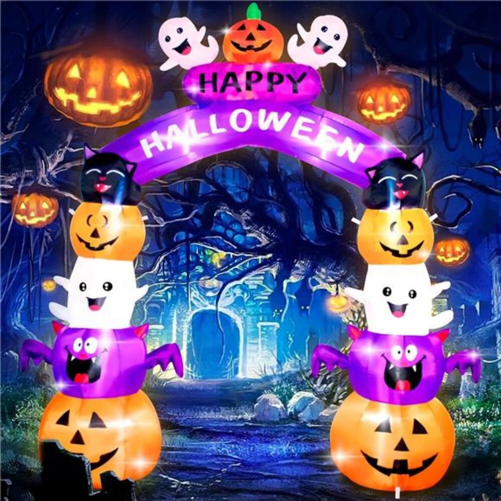 8FT Halloween Stacked Pumpkin Arch Inflatable Decoration Pumpkin Archway Blow Up